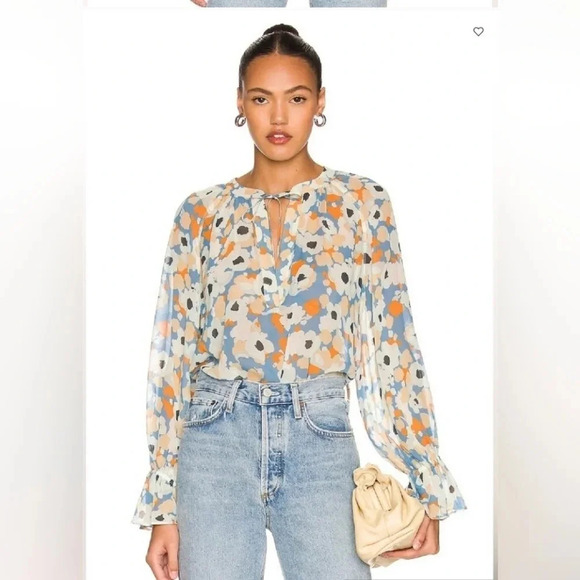 Joie peasant floral boho smocking self tie elastic wrists medium - Picture 6 of 16